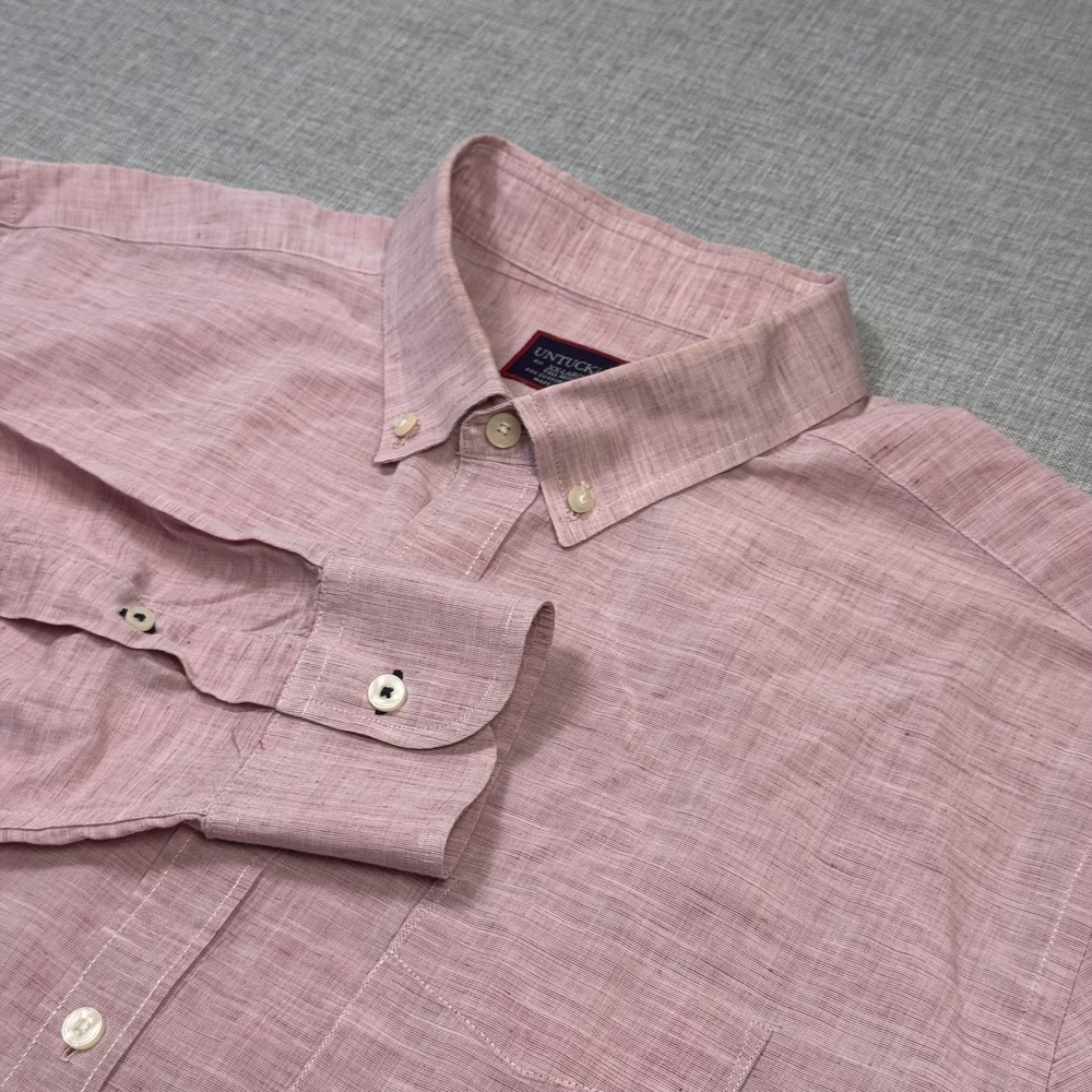 UNTUCKit Linen Button-Down Shirt Mens 2XL Pink Long Sleeve Cotton Linen Casual‎